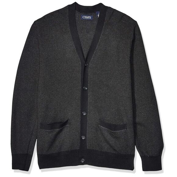 Chaps Mens Soft Cotton Cardigan Sweater Size XXL Charcoal Business Minimalist - Picture 1 of 8
